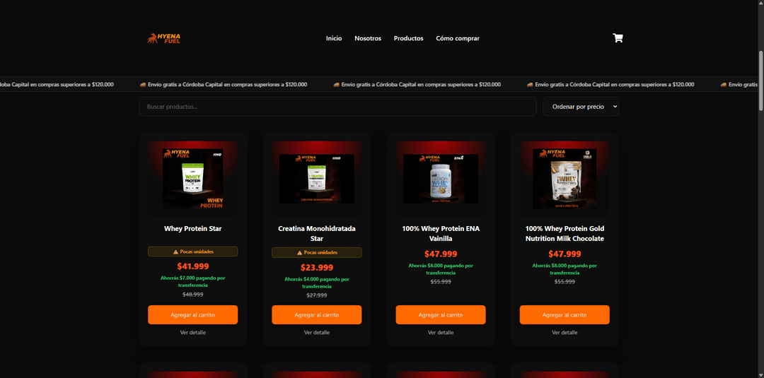 Grilla de productos HYENA FUEL