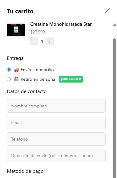 Selección de método de entrega